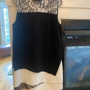 Helmut Lang Size 4 Resid Printed Drape Layered Crepe Dress in Black & White